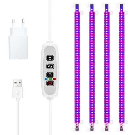 Pflanzenwachstumslichtstreifen – LED – 430 nm + 660 nm – Rotes und blaues Licht – 3/9/12-Stunden-Timer – 4-Schalter-Modus – Wachstumslampe für Sukkulenten – 4 Röhren –