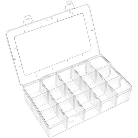 Aufbewahrungsbox aus Kunststoff, Schmuckschatulle, Aufbewahrungsschrank, verstellbare Aufbewahrungsbox aus Kunststoff für mehrere Verwendungszwecke, kleine Kunststoffbox (15 Fächer x 1, transparent) (1/4)