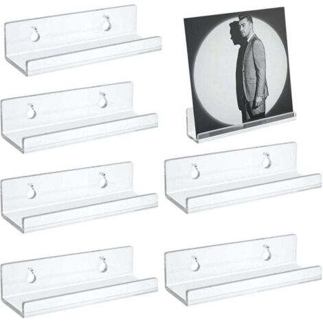 6-teilige Wandhalterung für Schallplatten, Schallplattenregal, Wandhalterung aus Acryl, durchsichtiges Aufbewahrungsregal für Schallplatten, schwebende Regale zur Präsentation in Wohnungen (1/4)
