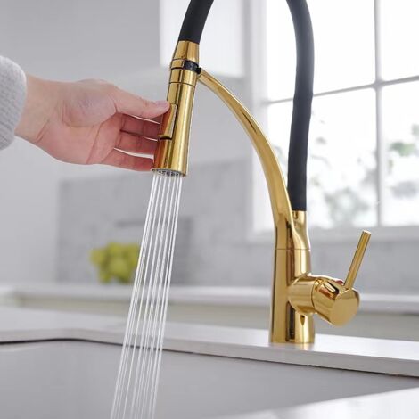 Universal Spring Black Küchenspülenarmatur, Ausziehbarer Wasserhahn für Haushaltsspüle, Gemüsebecken, Warm- und Kaltwasser-Küchenarmatur, Goldkupfer-Modellmarke: Generic (1/4)