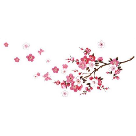 Wandaufkleber mit Schmetterlingen rosa rot I Sakura Ranke Blumen Zweig Baum Sticker Wandtattoo für Wohnzimmer Schlafzimmer Küche Fliesen Flur (1/4)