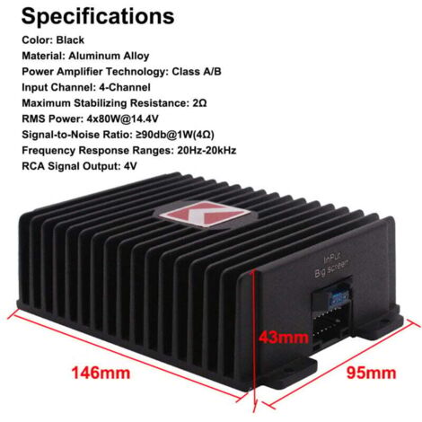 Produktbild von VEVOR 4-Kanal Auto-Endstufe Class AB – 4x200W / 4x400W, überbrückbar, Alu-Kühlung, Für SUV, Pickup & Geländewagen