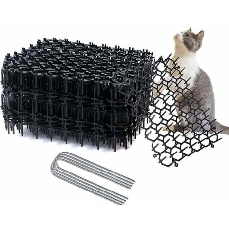 ALOVEZ Katzenschutznetz mit Spikes, 12 Stück, Katzenschutz-Spikes, Katzenmatte aus Kunststoff, Stachelspitzen, Pflanzenschutzstreifen für Gartennetze, Weidezäune