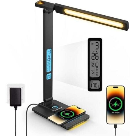 Dimmbare LED-Schreibtischlampe mit Ladefunktion, Uhr, Nachtlicht und faltbarer Schreibtischlampe (1/4)