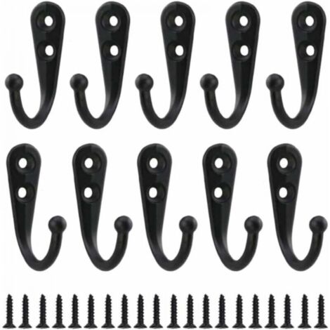 10 Stück Retro-Kleiderhaken, schwarze Wandhaken aus Metall, einzelne Kleiderhaken zum Anschrauben, Vintage-Wandmontage für Bademantelhaken, Zuhause, Regale, Schubladen, Schränke, Badezimmer