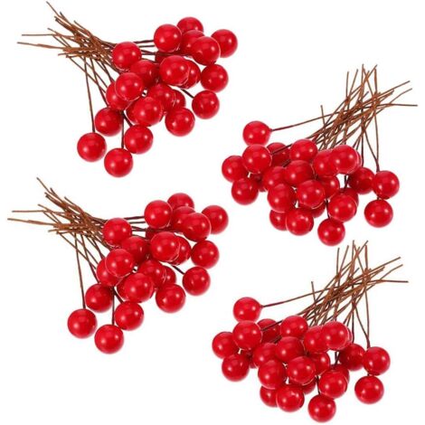 Beeren, künstliche Beeren, 10 mm, für Weihnachtsbaum, Basteln, Dekoration, Rot, 100 Stück (1/5)