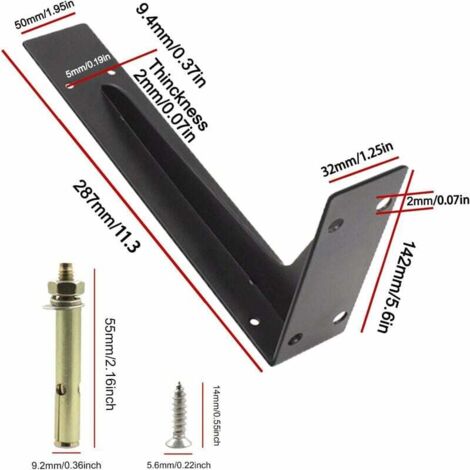 290 mm Regalhalterungen, Hochleistungs-Regalhalterungen, Wandmontierte Regalhalterungen, Hochleistungs-Regalhalterungen mit Schrauben, Schwarz, Tragkraft 150 kg/330 lbs (1/4)