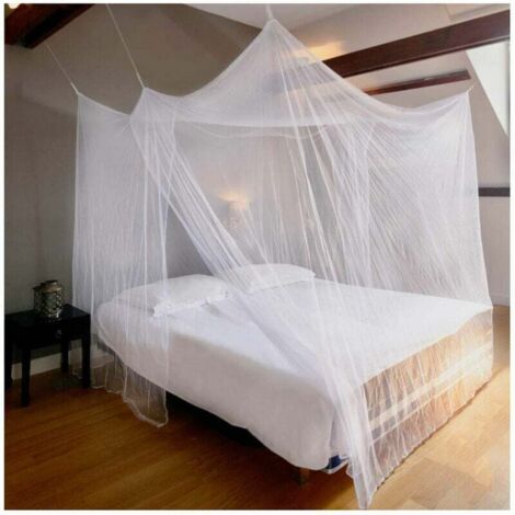Moskitonetz fürs Bett, 1 Tür, Doppelbetthimmel, Premium rechteckiges Moskitonetz, passend für die meisten Bettgrößen, weiß (200 x 180 x 200 cm)