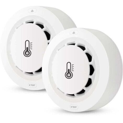 Détecteur de fumée WiFi, 1 Pack Capteur de température et humidité, thermomètre sans fil hygromètre, Tuya/Smart App, Alarme Incendie, pour la surveillance à distance et Smart Home