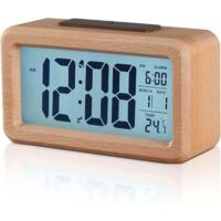 Digitaler Wecker, Nachttischuhr, digitaler Wecker aus Holz, LED-Digitaluhr, Digitaluhr, LED-Wecker mit Zeit-, Datums-, Temperaturanzeige, Nachtlicht fürs Bett
