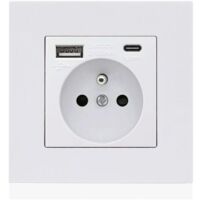 Französisches Typ-C+USB16A Typ 86-Steckdosenfeld, Anzahl der Steckdosen: 2 Löcher, Anzahl der USB-Anschlüsse: 1, Anzahl der Typ-C-Anschlüsse: 1, sicher und fest (weißes Quadrat)