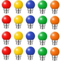 Lot de 20 ampoules led couleur b22 ampoules baïonnette 2w Rouge, Jaune, Orange, Vert, Bleu,Incassable (équivalence 20W),