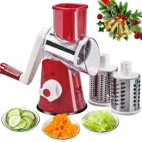 Râpe à Main rotative pour légumes, Râpe à Légumes Manuelle-Multifonctions Rape à Tambour,avec 3 Lames en Acier Inoxydable,pour Les Fruits, Les Légumes et Le Fromage (Rouge)