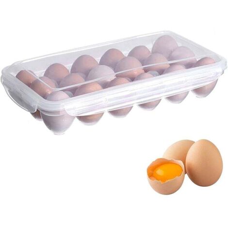 Huevera de 18 rejillas para frigorífico con tapa, bandeja para huevos, soporte para huevos, contenedor para huevos, plástico, transparente, 32 x 1 (1/4)