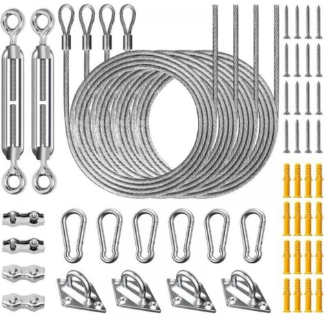 Kit di fissaggio per vele ombreggianti da 52 pezzi, kit di accessori di fissaggio in acciaio inossidabile 304, installazione di elementi di fissaggio per teli ombreggianti, con tenditore di regolazion
