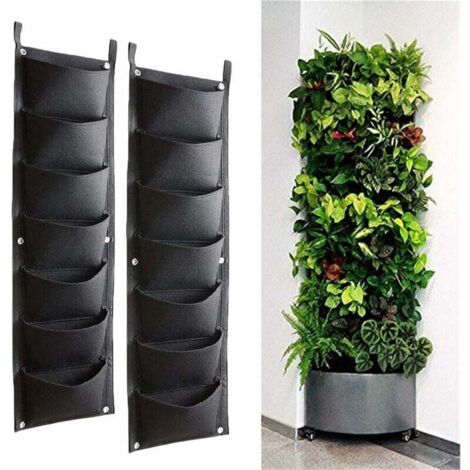 Confezione da 2 sacchetti per la coltivazione sospesi, sacchetti per fioriere verticali con 7 tasche, per piante e fiori, adatti per esterni, interni, giardinaggio, ecc., neri