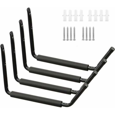 Ganci da parete per carichi pesanti, ganci per attrezzi giganti, capacità di carico 45 kg, gancio imbottito per garage per kayak, scale in legno, biciclette, ecc. (nero - 4 pezzi) (1/4)
