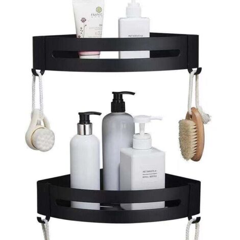 Mensola angolare per doccia, mensola per bagno, cestino portaoggetti per doccia senza foratura, portaoggetti adesivo da parete in alluminio per doccia, organizer per shampoo, ferroso (triangolo, 2 pez (1/4)