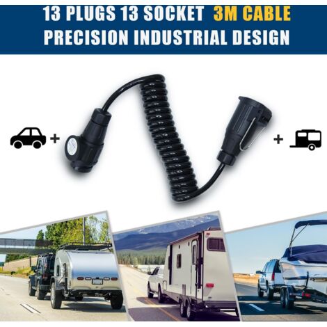 Prolunga Cavo Rimorchio 13 Pin 3.0m Cavo Spiralato Rimorchio, Cavo Elettrico 13 Poli Per Rimorchio Con Spina E Presa 13 Poli, Spirale Cavo Adattatore Per Rimorchio Roulotte Trattori Camion
