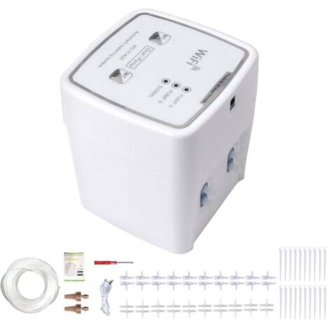Dispositivo de riego inteligente con wifi, bomba doble, riego por goteo automático y temporizado, control remoto por aplicación para jardín y plantas. (1/4)
