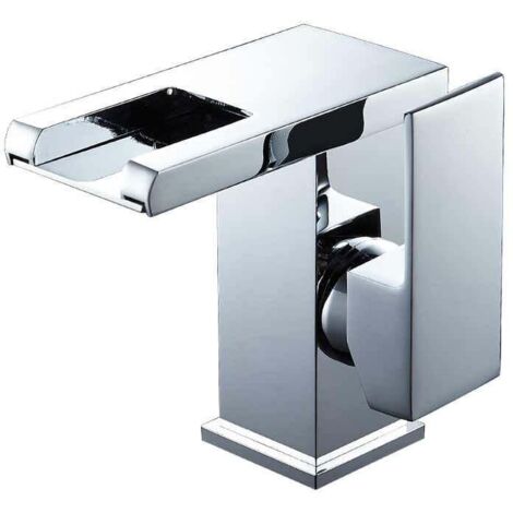 Rubinetto per lavabo da bagno con luce LED, cascata, acqua calda e fredda (argento con tubo di collegamento da 60 cm x 2) (1/4)