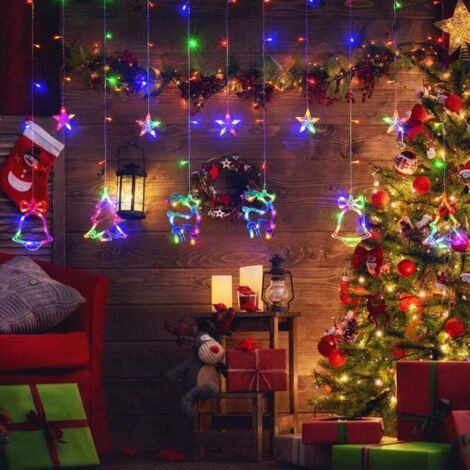 Tenda Luminosa Led Natalizia 3 Metri Con 20 Decorazioni, Fiocchi Di Neve E Pigne, Alimentazione A Batteria, 2 Modalità (Fisso/Lampeggiante), Per Interni/Esterni