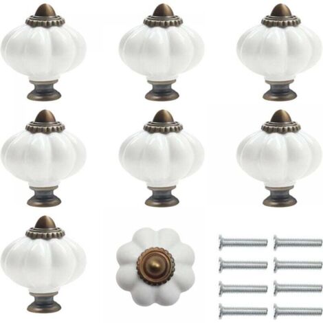 Maniglie per mobili in ceramica bianca e bronzo con viti a forma di zucca (confezione da 8) - Maniglie per mobili rotonde vintage