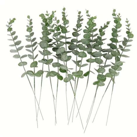20 pezzi di rami di eucalipto artificiali, steli di eucalipto artificiali, foglie di eucalipto finte, piante artificiali per decorazioni di matrimoni, casa e cucina, grigio verde