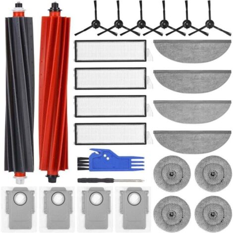 Kit 24 Accessoires Pour Roborock S8 MaxV Ultra : 2 Brosses Rouleau, 4 Filtres, 6 Brosses Latérales, 8 Lingettes, 4 Sacs