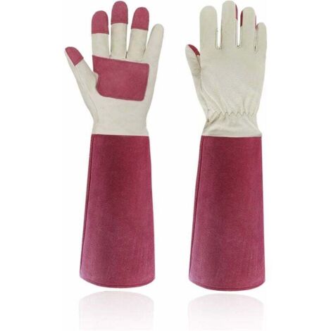 Guanti da giardinaggio per potatura rose per uomo e donna, lunghi guanti anti-spine, in pelle di maiale, traspiranti e resistenti (taglia grande)