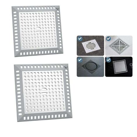 Recogedor de pelos para ducha, 12,3 x 12,3 cm, cuadrado, de acero inoxidable, plateado, para fregadero de cocina, rejilla antiobstrucción para ducha de baño y cocina. (1/4)