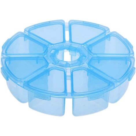 Scatola portaoggetti rotonda a 8 scomparti, facile da trasportare, per riporre orecchini, anelli, perline, strass, pillole e altro (blu) (1/5)