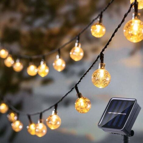 Luci a stringa solari, piccola sfera di cristallo, luci a stringa per esterni 30 LED 6,5 metri 8 modalità di illuminazione (luce calda) (1/4)