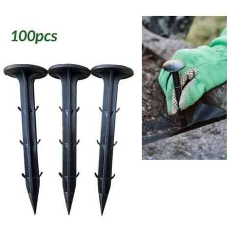 100 picchetti da giardino per fissare tessuti anti-erbacce, picchetti da terra in plastica nera per tessuto pacciamante