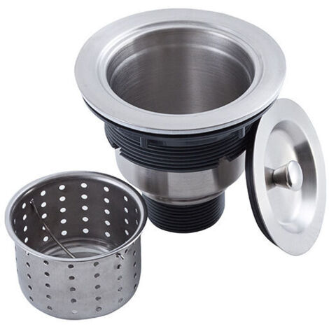 Kit de desagüe para fregadero de cocina con cesta, tapón y tapa de acero inoxidable 304 de 8,9 cm (3-1/2")