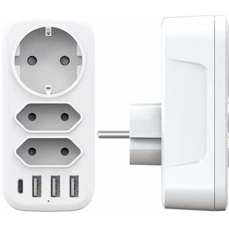 Regleta de enchufes USB, 3 tomas de corriente y 3 puertos USB, 3 A, 6 en 1, 4000 W, cargador USB múltiple, regleta de enchufes USB para casa, oficina, viajes, compatible con teléfono, portátil. (1/4)