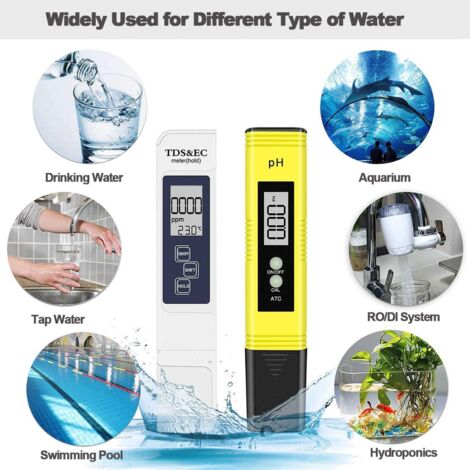 Tester elettronico della qualità dell'acqua TDS e EC, misuratore di temperatura TDS e EC, calibrazione automatica, set 4 in 1 per temperatura TDS PH EC per piscina, acquario, sistema RO, laboratorio (1/5)