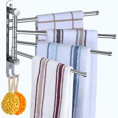 Portasciugamani Pieghevole A 3 Bracci Girevole – SalvaSpazio Da Parete In Acciaio Inox, Bianco, Per Bagno O Cucina