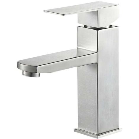 Rubinetto per bagno, miscelatore per lavabo quadrato, rubinetto per acqua calda e fredda, miscelatore per bagno in acciaio inossidabile (con tubo di ingresso da 80 cm)
