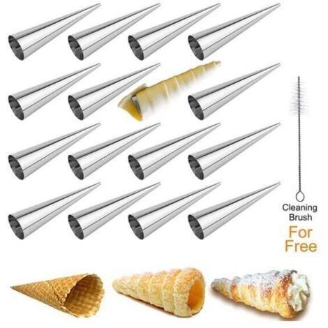 Molde para croissants (16 piezas), de acero inoxidable, con forma de cono en espiral, para croissants, hojaldre y helado (127 mm x 36 mm) (1/4)