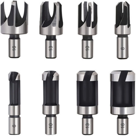 Pasador de madera, 8 piezas, brocas HSS para madera, cortador de tapones, herramienta de corte de madera, brocas para cortador de tapones de madera de 6 mm, 10 mm, 13 mm y 16 mm, cortador pequeño de m (1/3)