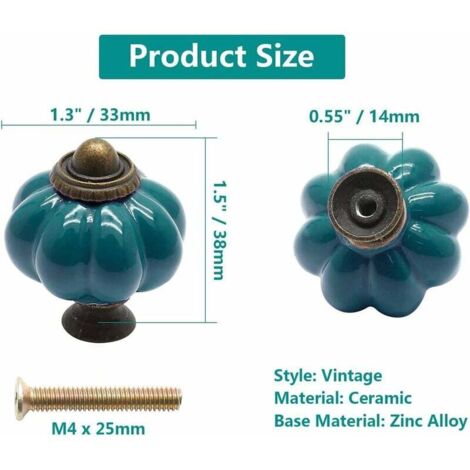 Confezione da 12 pomelli in ceramica per porte, pomelli per cassetti color verde acqua, pomelli in ceramica a forma di zucca, pomelli per mobili vintage con viti di montaggio, maniglie per guardaroba