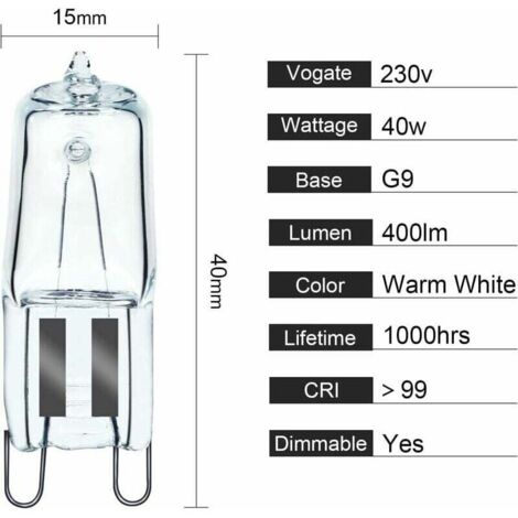 Lampada da forno ALOVEZ, G9, alogena, G9, 40 W, 230 V, lampadina di tolleranza, 300 °C, 2 confezioni (1/3)