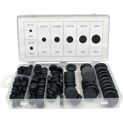 170 piezas de 7 tamaños de ojales de goma, anillo de sellado de ojal de goma para conductor eléctrico, tapas de ojal de goma, para cable, enchufe y alambre (1/4)