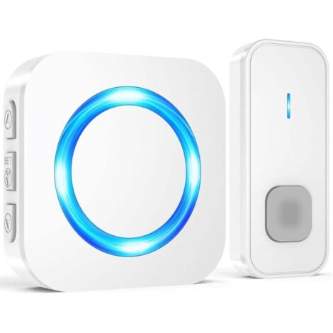 Campanello wireless impermeabile per esterni, 400 metri di distanza, 55 melodie, 5 livelli di volume, indicatore LED blu, bianco (1/4)