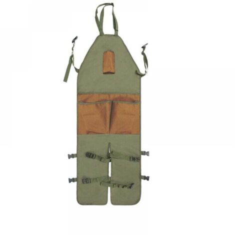 (Verde militare + custodia marrone) Grembiule da giardiniere lungo con protezione per le gambe, grembiule da lavoro con più tasche per attrezzi, ideale per giardinaggio, fai da te, falegnameria, garag