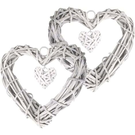 2 coronas colgantes de ratán con forma de corazón, decorativas para el hogar.