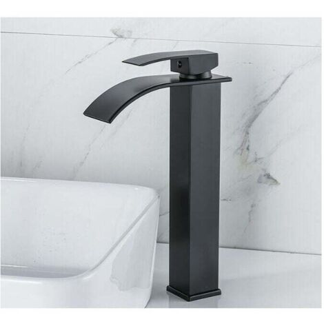 Rubinetto a cascata laccato, rubinetto per lavabo da appoggio, acqua calda e fredda, mobiletti per bagno, rubinetto a foro singolo, rubinetto a cascata per lavabo, miscelatore a cascata nero, rubinett (1/3)