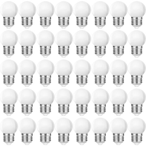 Bombillas LED E27 G45, globo, blanco cálido 2700 K, 3 W, cubierta de plástico mate, guirnalda de luces, E27 para interior y exterior, no regulable, 40 unidades [Clase energética G]