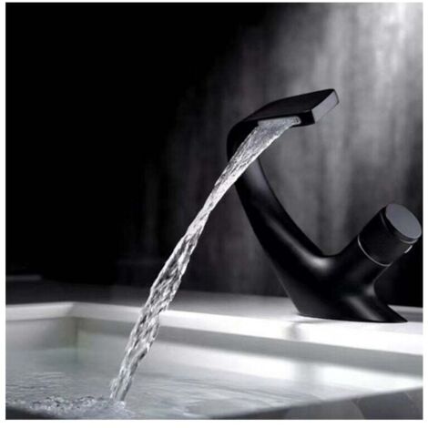 Rubinetto per lavabo nero - Miscelatore per bagno - Rubinetto per lavabo a cascata - Rubinetti di qualità eccellente (nero) A